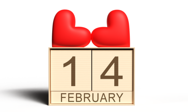 Love Heart Shape red pink orange color 14 february month cube block wooden sign symbol 14 fourteen day date february month love heart happy valentine day romantic event gift anniversary human relation