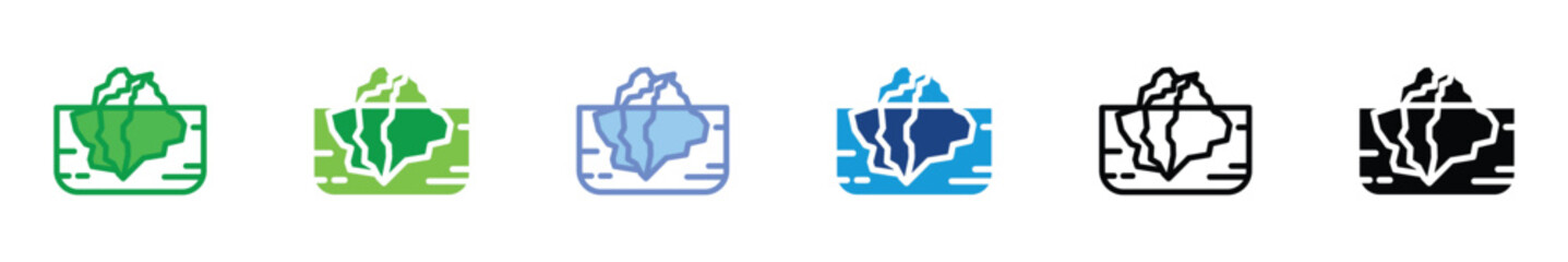 Melting Iceberg Icon Set — Global Warming, Climate Change, Arctic Ice, and Environmental Awareness Vector Illustration