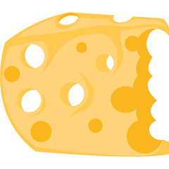 A Bitten Piece Of Yellow Cheese With Many Holes And A Transparent Background