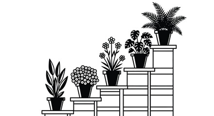 Elegant potted plants on stairs creating a modern minimalist aesthetic