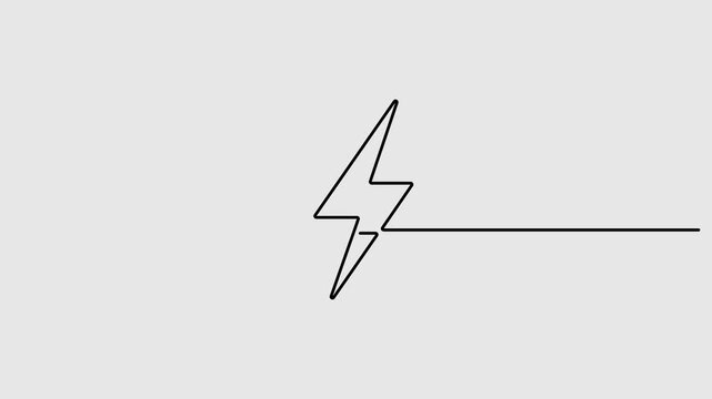 Lightning bolt continuous one line art animation. Simple line drawing lightning bolt. Electricity symbol illustration. Full length one line art video