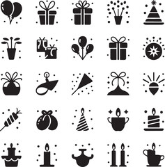 Celebration Silhouette Vector Bundle | Party, Gift, Balloon Icons | Black Vector Illustration
