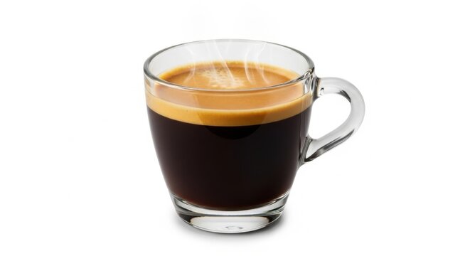 Steaming Espresso Coffee in a Glass Mug, Hot drink, Beverage, Caffeine