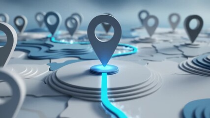 Map Pins Highlight Destinations With Illuminated Path Animation