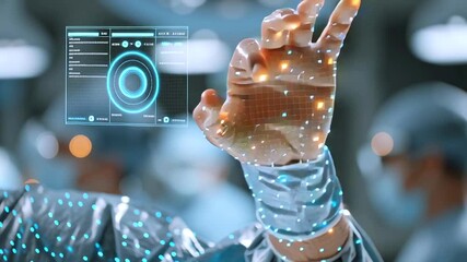 Innovative technology empowers surgeon to manipulate holographic interface, revolutionizing surgical procedures with precision and cutting edge advancements - Powered by Adobe