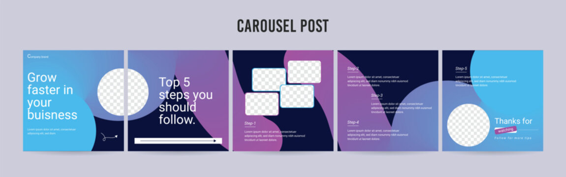 Editable Instagram Carousel Post Layout Set, Social Media Marketing microblog template design, tips & tricks linkedin post template, eps 10.