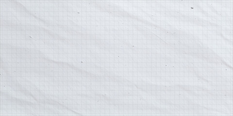 Vintage square school sheet. Grid background with noise texture. Crumpled notebook paper. Tissue paper