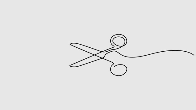 Scissors continuous one line drawing animation. Full length video clip with alpha channel