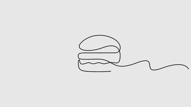 Video. Hamburger made from one continuous line drawing. Full length single line art 4k video