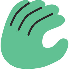 Green Hand Shape Icon with Three Black Curved Lines Representing Fingers and Thumb on a Transparent Background
