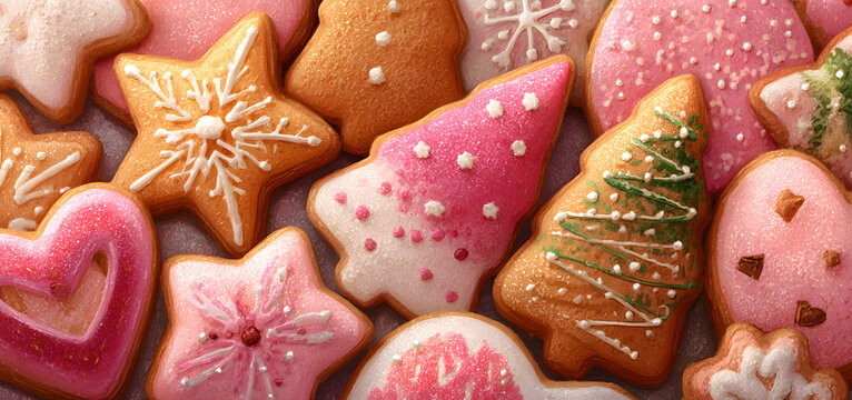 Watercolor christmas cookie set. Gingerbread holiday sweet snack with icing, candy star, tree, heart vector illustration