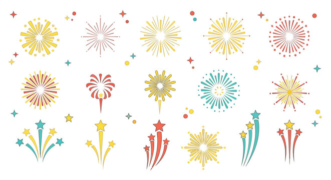Celebrate with vibrant fireworks and stars for festive occasions design