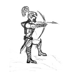 Armored Archer Drawing Aiming Arrow Sketch Art isolated