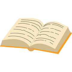 An Open Book with Cream Colored Pages and Black Text on a Transparent Background symbolizing knowledge and learning