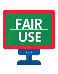 Computer screen displaying the words "FAIR USE" with a white background