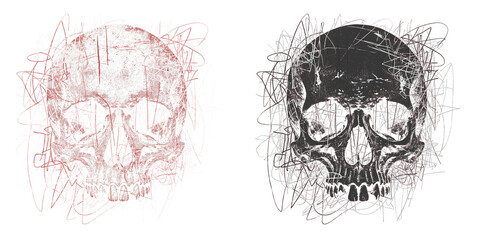 Grayscale Abstract Skull Sketch Illustration