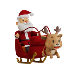 3D Santa Claus Riding Sleigh with Reindeer