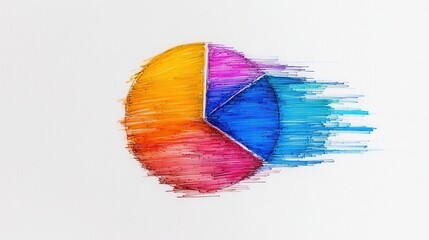 Hand drawn colorful pie chart segments with vibrant streaks extending rightward on white background