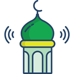 Green Mosque Dome Tower with Crescent Moon and Signal Waves on Transparent Background Religious Symbolism