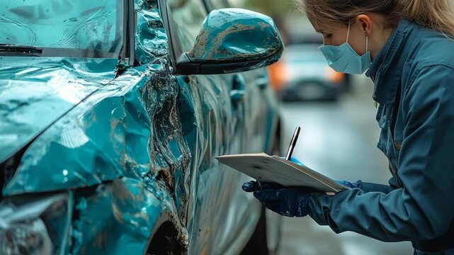 selective focus professional documenting impact points and structural deformation