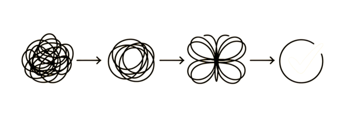 Gold line art illustrating process from tangled mess to butterfly and checkmark transformation “Sale Promotion Badge and Speech Bubble Icon Set – Special Offer Discount Labels”