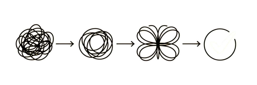 Gold line art illustrating process from tangled mess to butterfly and checkmark transformation “Sale Promotion Badge and Speech Bubble Icon Set – Special Offer Discount Labels”