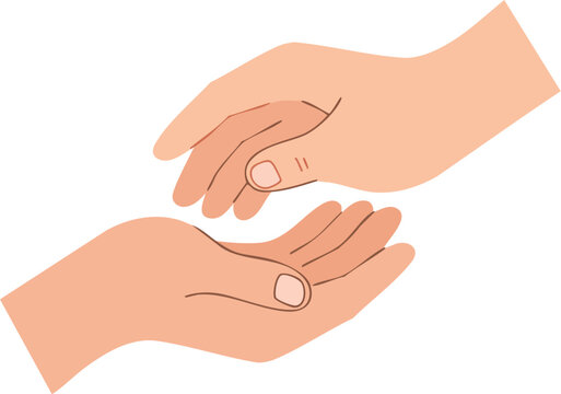 A 2D flat illustration of two hands in unity, with palms facing upwards and fingers interlaced against a clean white background.