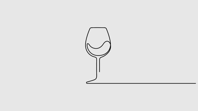 Self animated continuous one line drawing of wine glass. New year concept animation. Full length single line art 4K animation