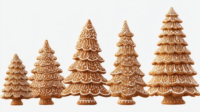 set group of gingerbread christmas trees isolated on transparent background png image