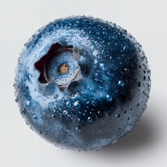 Single Blueberry with Water Droplets on White — Hyper-Detail Macro Superfood