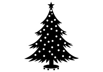 Fototapeta premium Christmas Tree with Star and Ornaments Silhouette Black SVG
