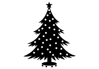 Christmas Tree with Star and Ornaments Silhouette Black SVG