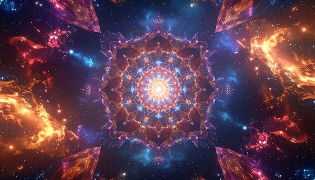 Cosmic Kaleidoscope with nebulas, stars, and radiant center