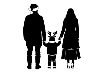 Family Holding Hands Santa Reindeer Hats Christmas Silhouette SVG