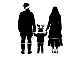 Family Holding Hands Santa Reindeer Hats Christmas Silhouette SVG