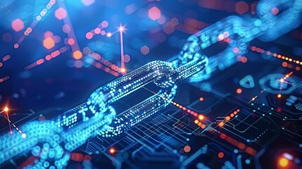 Futuristic Blockchain Technology Concept Visualizing Digital Connection and Data Security with Circuit Board Background