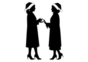 Women Santa Hats Exchanging Gift Christmas Silhouette SVG