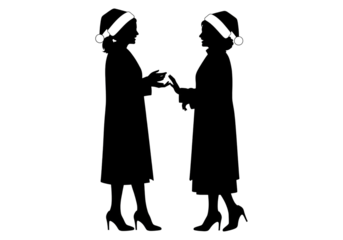 Women Santa Hats Exchanging Gift Christmas Silhouette SVG