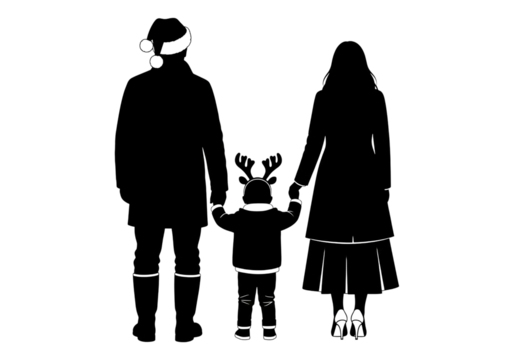 Family Holding Hands Santa Reindeer Hats Christmas Silhouette SVG