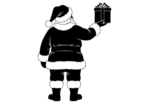 Santa Holding Gift Behind Back Silhouette Black Vector SVG