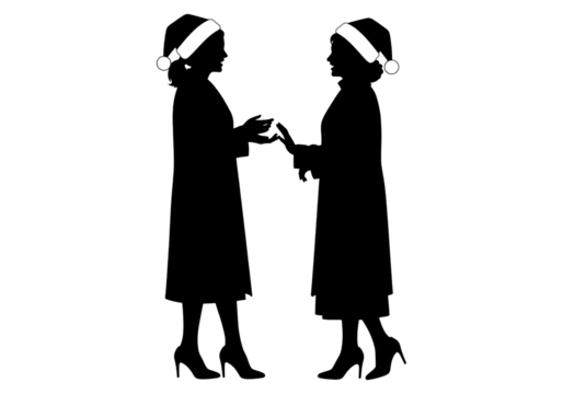 Women Santa Hats Exchanging Gift Christmas Silhouette SVG