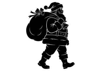 Santa Claus Carrying Gift Sack Walking Black Silhouette SVG