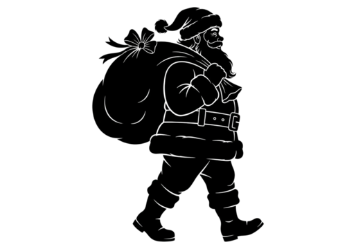 Santa Claus Carrying Gift Sack Walking Black Silhouette SVG - Powered by Adobe