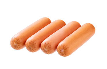 whole boiled sausages isolated on white background. Fresh boiled sausage  isolated on white background.