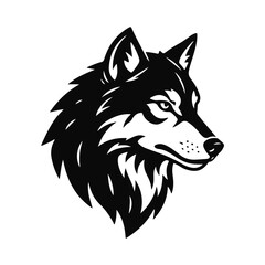 Wolf head in bold black and white tribal line art, expressive animal profile with strong wild spirit vibe, wolf head, wolf silhouette, tribal art, wild animal, wildlife illustration