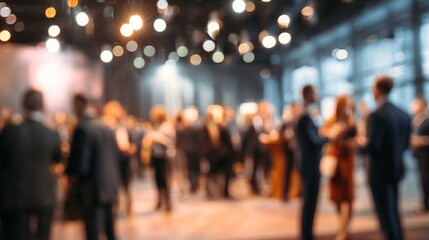 Blurred shot of business people at party or corporate event in office center. High quality
