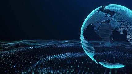 Dynamic particle wave converging into a glowing globe representing digital connection global data networks and energy flow ideal for technology innovation and futuristic design themes - Powered by Adobe