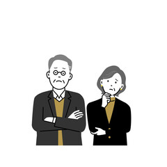 悩むシニア夫婦のイラスト｜老後・お金・介護・相続などを考える高齢者の表情