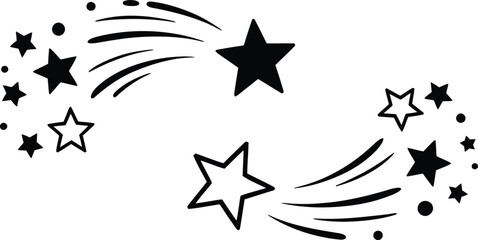 Fototapeta premium Black and White Starbursts and Shooting Stars Graphic Design Elements