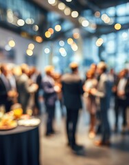 Blurred shot of business people at party or corporate event in office center. High quality